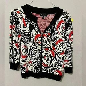 St.John (Black Label) Rose Print Knit 3/4 Sleeve Cardigan Size P